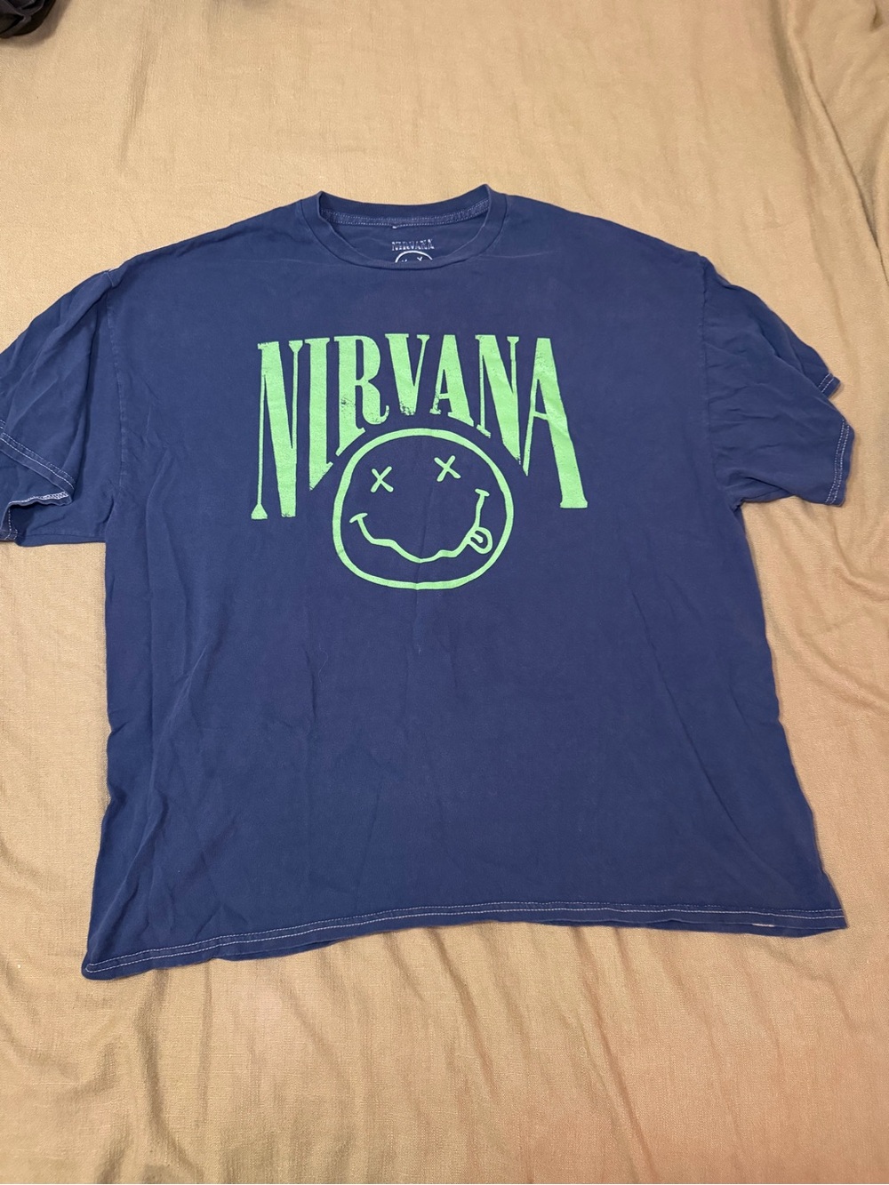NIRVANA Short Sleeve Tee in Navy with Bright Green Logo
